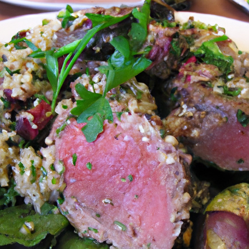 Seared Lamb Medallions with Quinoa and Artichoke Salad