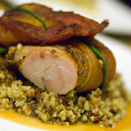 Smoky Bacon-Wrapped Pork Tenderloin with Lentil Quinoa Pilaf