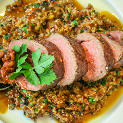 Roasted Lamb with Quinoa and Lentil Stuffing