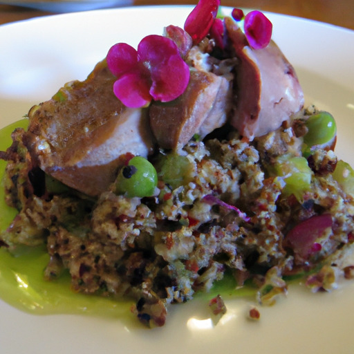 Roasted Lamb Loin with Green Pea Quinoa and Minted Greek Yogurt