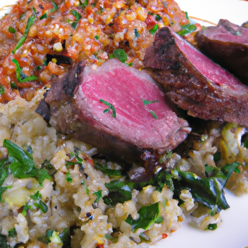 Grilled Lamb Medallions Over Quinoa Lentil Pilaf